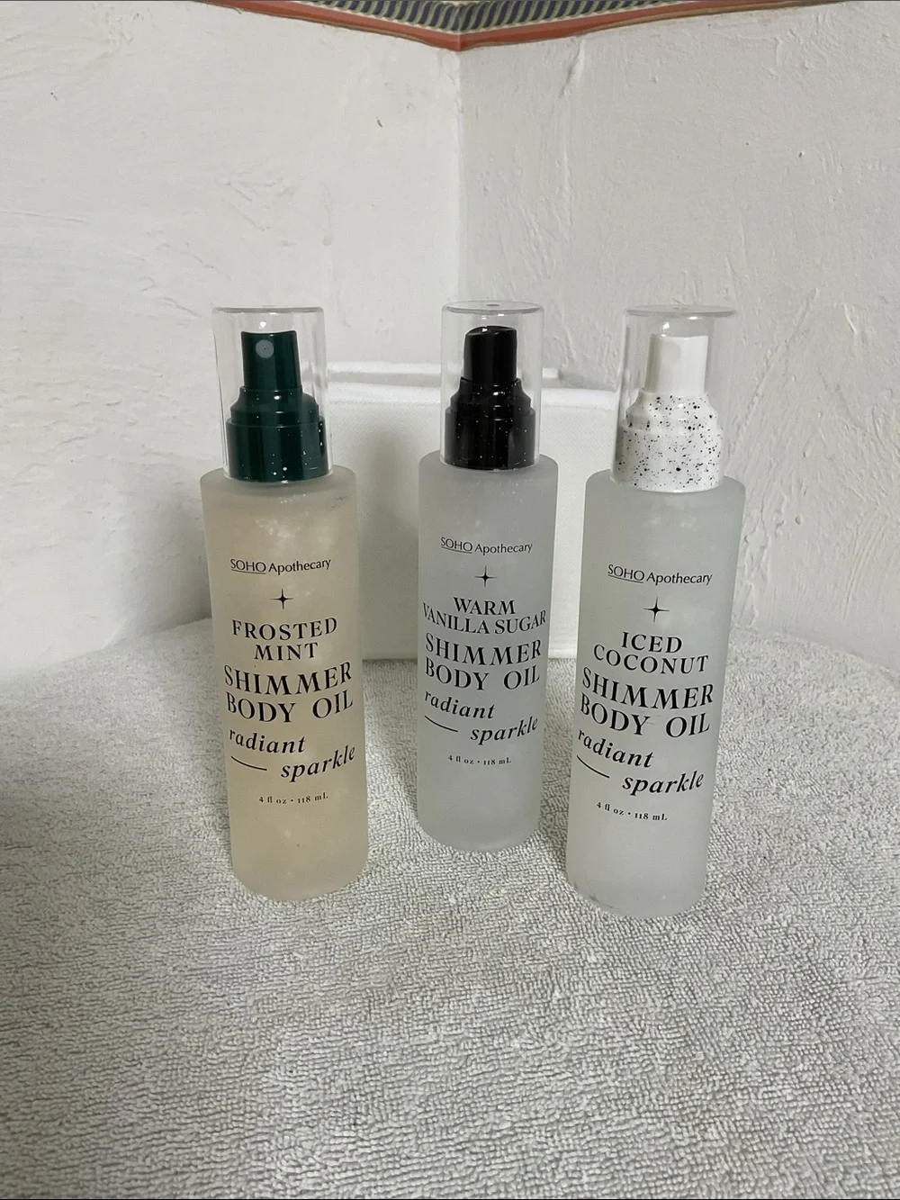 SOHO Apothecary 3 Pc Shimmer Body Oil Mint Coconut Vanilla NWOB
